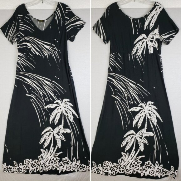 JAMS WORLD 'Bay Breeze' Maxi Dress Rayon Tropical Print Hawaiian size M V-neck - Picture 1 of 9